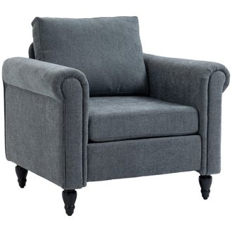 HOMCOM Vintage Armchair Fabric Accent Chair with Gourd-Shaped Rubber Wood Legs | TJ Hughes