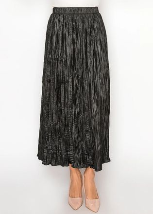 YAL New York Metallic Crinkle Skirt - Black Midi