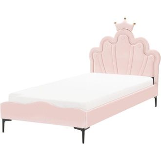 Beliani Cama Led Con Somier Moderna Tapizado De Terciopelo Infantil Somier De L&aacute;minas Rosa 90 X 200 Cm Rubien
