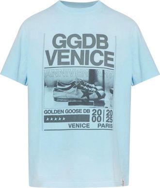 Golden Goose T-shirt in cotone stampata - - Tops - Uomo - Blu - L