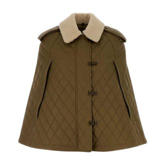 Burberry Capes, female, Green, Size: XS/S Heath Quilted Cape with Shearling Neck