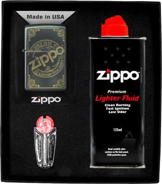 OEM Encendedor Zippo Con Logotipo Iridiscente Grabado A L&aacute;ser, Set De Regalo N.&deg; 1