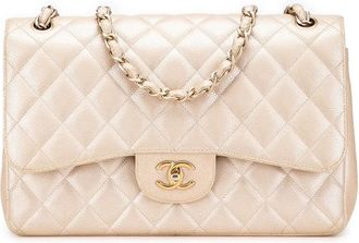 Chanel Borsa a spalla Classic Double Flap Jumbo con pelle Caviar iridescente 2012 - Oro