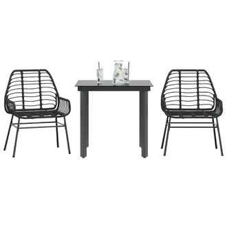 Berkfield Home 3 Piece Garden Dining Set Black Poly Rattan Glass