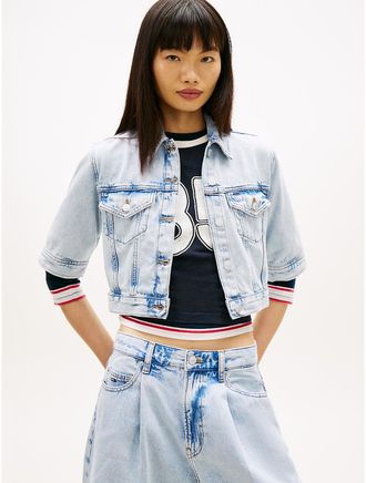 Tommy Hilfiger Womens Tommy Jeans Short-Sleeve Denim Jacket - Blue - XL