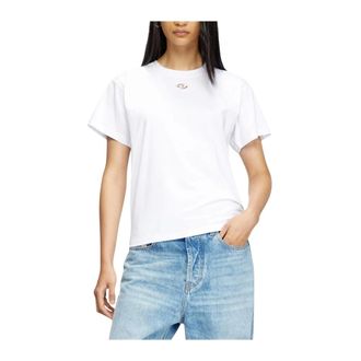 Diesel T-Shirts, female, White, Size: XS T-shirt with cut-out Oval D