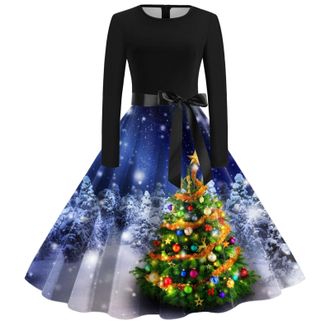 Generic Christmas Dresses for Women, Party Dress Mrs Claus Outfit Womens Vintage Elegant Maxi Swing Dress Casual Maxi Dresses for Women UK Adult Christmas Cos