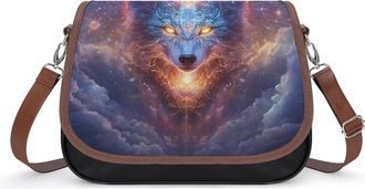 Generic Wolf with Glowing Eyes in Illumina Crossbody Bags for Women Fashion Leather Shoulder Handbags With Adjustable Strap