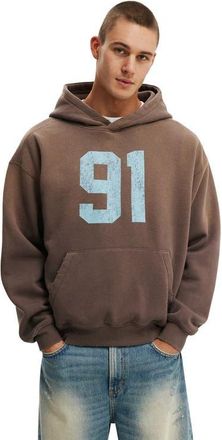 Cotton On Mens Box Fit Graphic Hoodie in Washed Chocolate Ninety One at Nordstrom, Size Xx-Large