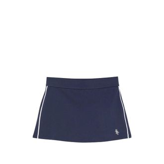 Sporty & Rich Logo-gebrodeerde tennisrok met contrasterende bies - Dames - Rokken - Blauw - Maat: M Nylon