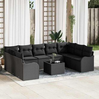 vidaXL Vidaxl - Conjunto De Sof&aacute; De Jard&iacute;n Con Coj&iacute;n 10 Pcs Negro Polirat&aacute;n
