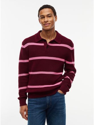 Tommy Hilfiger Mens Waffle-Knit Sweater Polo - Burgundy - M