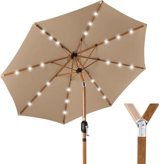 Best Choice Products 10ft Solar LED Lighted Outdoor Woodgrain Pattern Steel Market Patio Umbrella