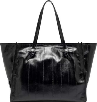 Gianni Chiarini Black Embossed Logo Leather Tote Bag