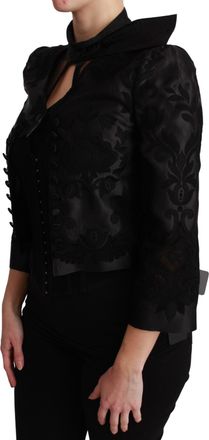 Dolce & Gabbana Womens Black Floral Jacquard Blazer Silk Jacket Cotton Polyester Clothing