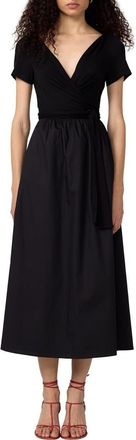 Diane Von F&uuml;rstenberg Elena Mixed Media Fit & Flare Dress in Black at Nordstrom, Size Xx-Small