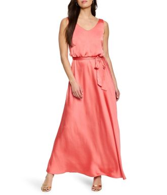 Nic+Zoe NIC+ZOE Day Gloss Bianca Maxi Dress Womens Guava Tie Waist V-Neck KFC1016