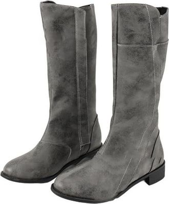 Generic Mens Faux Leather Knee High Boots Round Toe Riding Boots with Side Zipper Flat Heel Wide Leg Tall Boot,Grey,8.5 UK