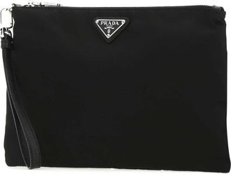 Prada Mens Black Re-Nylon Clutch Nero Poliammidericiclata-Vitello