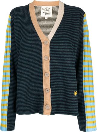 YanYan Knits logo-embroidered V-neck cardigan - women - Lambs Wool - S - Multicolour