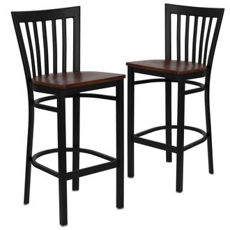 Flash Furniture 2 Pk. Black School House Back Metal Restaurant Barstool - Cherry Wood Seat
