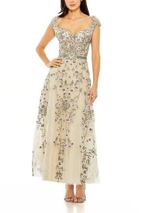 Mac Duggal Floral Embroidered Sweetheart Neckline Dress in Nude Multi at Nordstrom, Size 16