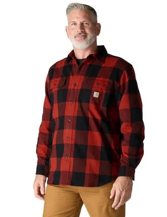 Carhartt Work in Progress Flannel Shirt Mens Buffalo Check Cotton Loose Fit Heavyweight KFC816