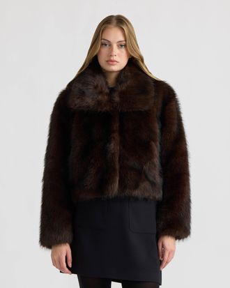 NVLT Womens Long Hair Faux Fur Jacket