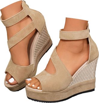 Generic Espadrille Wedge Sandals for Women Platform Wedges Heels Wedding Bridal Ladies Open Toe Dressy Sandals Comfortable Summer Ankle Strap Strappy High Hee