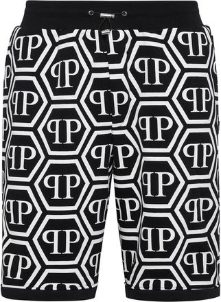 Philipp Plein Jogging Shorts Monogram - Heren - Korte Broeken - Zwart - 3XL - Katoen - Korte Broeken