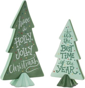 Melrose International Set Of 4 Ceramic Christmas Sentiment Pine Tree