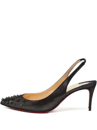 Christian Louboutin Drama Spikes su&egrave;de slingback pumps - Zwart