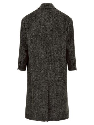 Ami Herringbone Virgin Wool Coat - Black