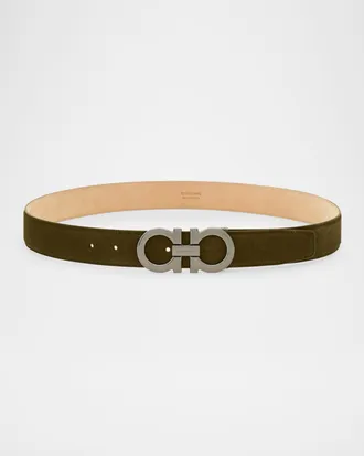 Ferragamo Men & apos;s Suede Gancini-Buckle Belt