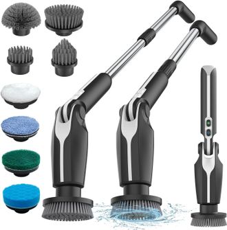 OEM Cepillo De Limpieza El&eacute;ctrico, 8 Cabezales Intercambiables, Mando A Distancia, 2 Velocidades, Longitud Ajustable De 38 A 132 Cm, Ba&ntilde;o, Cocina, Coche