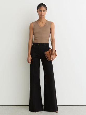 Reiss Neutral Stretch-cotton Rib Ruched V-neck Vest, XS