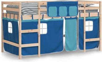 vidaXL Vidaxl - Cama alta para niños con cortinas madera pino azul 90x200 cm