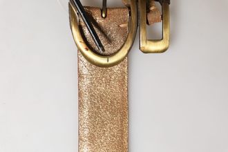 Ermanno Scervino Gold Leather Braided Metal Buckle Womens Belt (Pre-Owned)