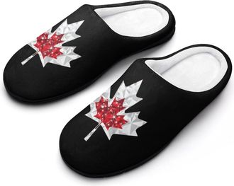 Generic Diamond Maple Canada Flag Funny Mens Slippers Cotton Warm House Shoes Memory Foam Sandals Print Size 7-14