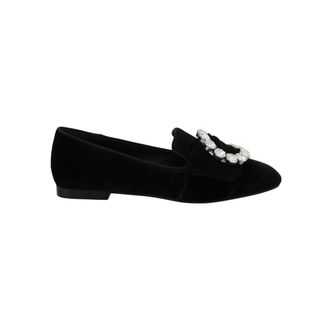 Dolce & Gabbana Prachtige fluwelen loafers - Dames - Loafers - Zwart - 37 1/2 EU - Katoen - Schoenen