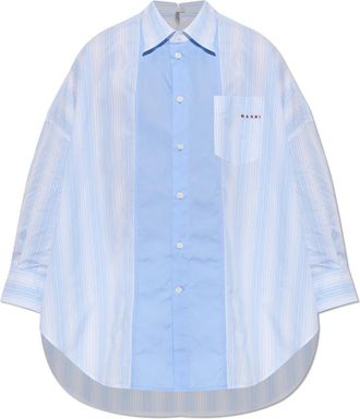 Marni Asymmetrisch Gesneden Shirt - Dames - Overhemden - Blauw - XS - Katoen - Overhemden