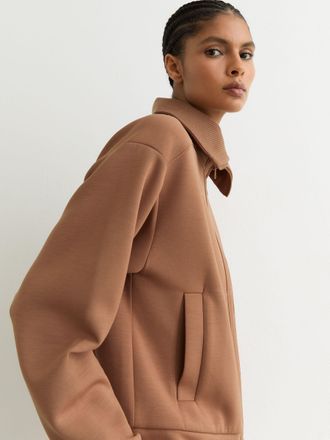 Reiss Camel Premium Interlock Zip-front Sweatshirt, XL