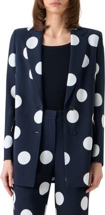 Akris X-Large Polka Dot Single Breasted Stretch Crepe Blazer in Black-Cream at Nordstrom, Size 10