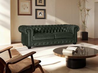 VENTE-UNIQUE.COM Sof&aacute; fijo piel flor 3 plazas verde pino 201x96cm