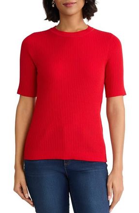 Jones New York Sutton Crewneck Short Sleeve Sweater in Rouge at Nordstrom, Size X-Small