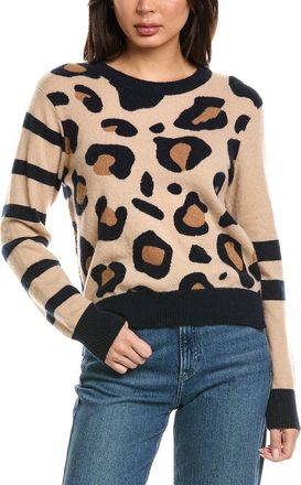 Brodie Libby Leopard Stripe Mix Crewneck Cashmere Sweater
