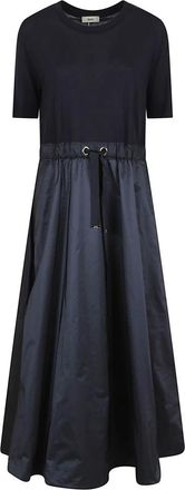 Herno Maxi Dresses, female, Blue, Size: XL Glam Knit Effect and Techno Taffeta Dress