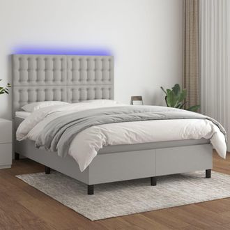 vidaXL Vidaxl - Cama Box Spring Colch&oacute;n Y Luces Led Tela Gris Claro 140x190 Cm