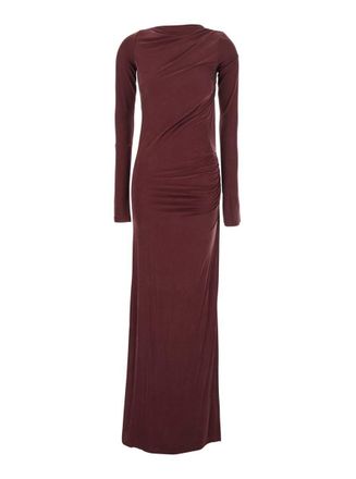 Andamane Bordeaux Long Dress With Draping And Cut-Out Back In Fabric Woman