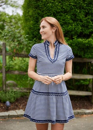 Sail to Sable Womens Short Sleeve Tunic Dress In Navy White Stripe